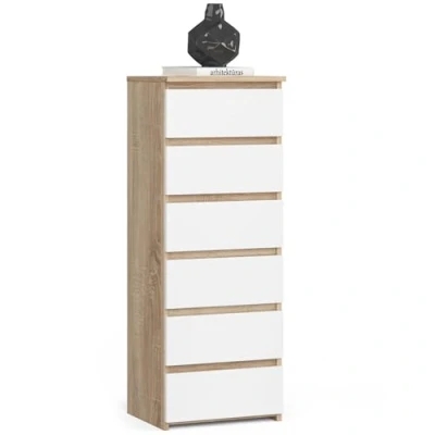 Afbeelding van AKORD Dressoir met 6 laden, rolladen, ladekast, kledingkast legplank, robuust, universeel design, Sonoma eiken, wit