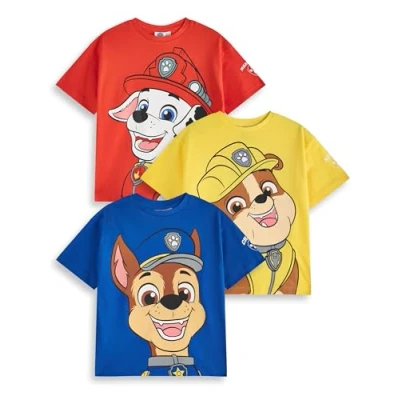 Afbeelding van Paw Patrol Jongens T shirt Set Kids 3 Pack shirts met korte mouwen grote karakter grafische print Marshall Rubble Chase Cartoon karakters Childrens Animated TV Series Merchandise Gift,