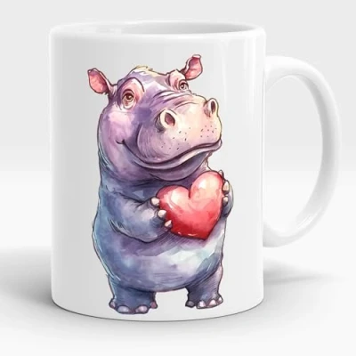 Afbeelding van Mok ontwerp Valentijnsdag Hippopotamus keramiek 325 ml
