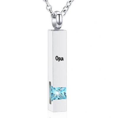 Afbeelding van Luxe Ashanger Met Ketting En Gravering Opa Assieraad Zilverkleurig Aqua Steen As Gedenksieraad Urn Incl. vuller