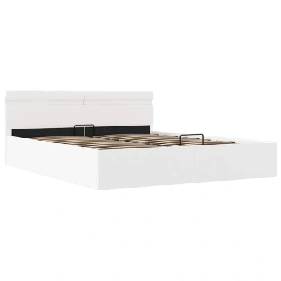 Afbeelding van vidaXL Bedframe met opslag hydraulisch LED kunstleer wit 180x200 cm
