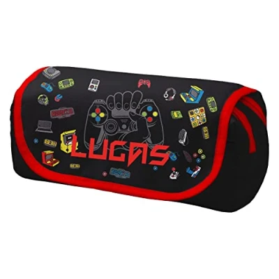 Afbeelding van Gepersonaliseerde etui met klep en naam 2 compartimenten toilettas ijdelheid Case Make up portemonnee telefoon handtas potloodzak houder Gamer [151]