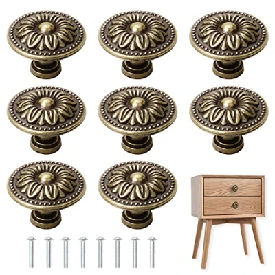 Afbeelding van NC 8 stuks antieke bronzy kast knoppen, vintage handgrepen retro bronzen lade pull handvat voor meubels hardware, 30mm diameter