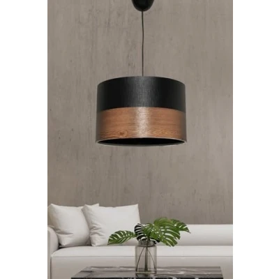 Afbeelding van Guillot Pendelleuchte D30cm Schwarzes Metall und schwarzer brauner Stoff Menzzo