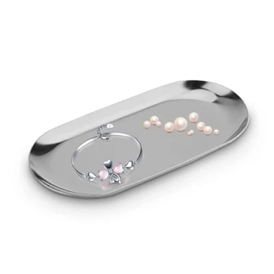 Afbeelding van HERCHR Roestvrij staal Decoratieve Dienbladen, Nordic Style Sieraden Cake Plaat Thee Lade Woondecoratie Apparaten (L Zilver)