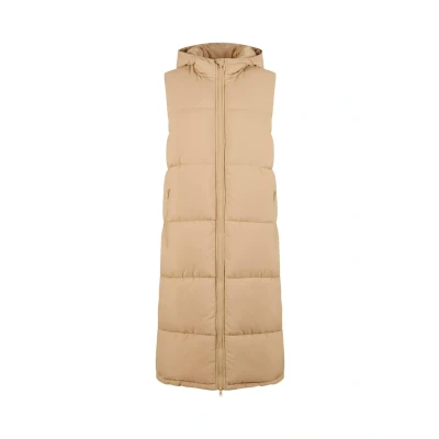 Afbeelding van Urban Classics Damesvest, lange gewatteerde bodywarmer met capuchon, losse pasvorm, unionbeige, 4XL
