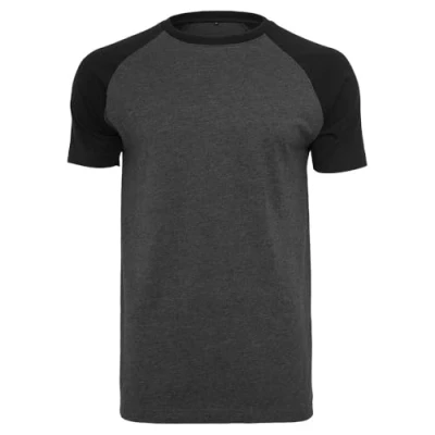 Afbeelding van Build Your Brand Raglan Contrast Tee T shirt voor heren, grijs/zwart (charcoal/black), 4XL