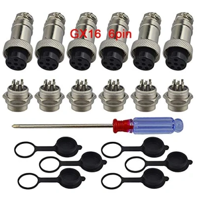 Afbeelding van QitinDasen 6 Stks Premium Pin GX16 Luchtvaart Connector, 5A 16mm Draad Mannelijke Vrouwelijke Panel Metalen Connector Plug Socket, met Rubber Protector Cap en Phillips Schroevendraaier