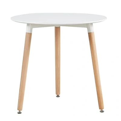 Afbeelding van FURNITABLE Ronde eettafel, Scandinavische keukentafel met poten van beukenhout, voor woonkamer, eetkamer, kantoor, ontspanningsruimte, 80 x 75 cm, wit