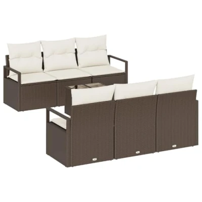 Afbeelding van vidaXL 7 delige tuinbankset met kussens Bruin Poly Rattan
