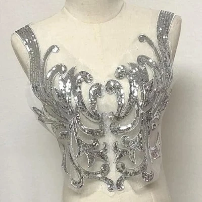 Afbeelding van Yulakes Zilver Borduurwerk Kant Applicatie Patch Pailletten Kraag Bruiloft Elegante Jurk Naaien DIY Bruidsjurk Decoratie Kleding Accessoires