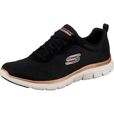 Afbeelding van Skechers Flex Appeal 4.0 Brilliant View Sneaker voor dames, Zwart Mesh Rose Gouden Trim, 36.5 EU