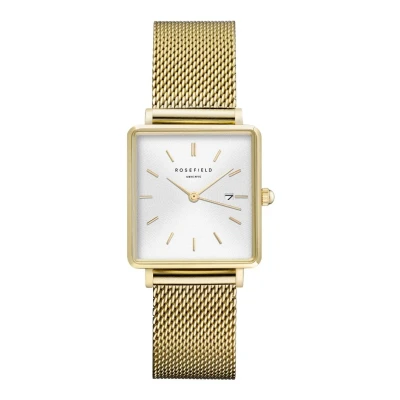 Afbeelding van Rosefield dames Boxy Mesh horloge QWSG Q03 in de kleur Goud