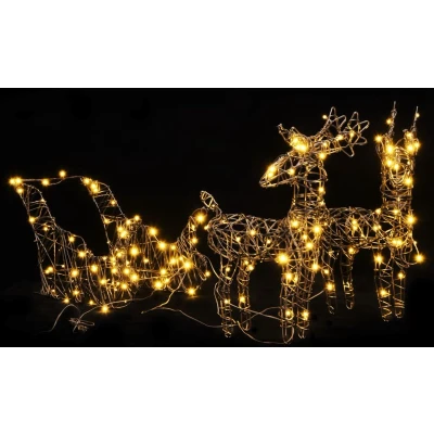 Afbeelding van Kerstversiering Rendieren En Slee 160 Led&#039;s Rattan Warmwit