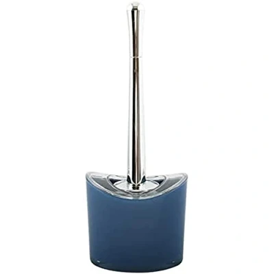 Afbeelding van MSV Toiletborstel in houder/wc borstel Aveiro PS kunststof/rvs donkerblauw/zilver 37 x 14 cm Toiletborstels