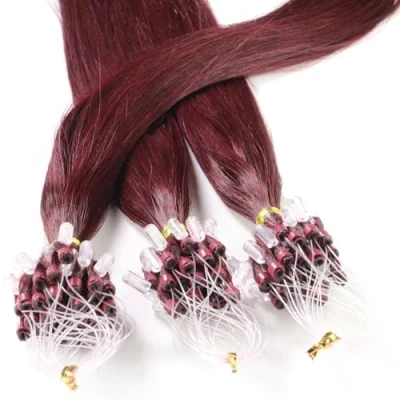 Afbeelding van hair2heart Microring Extensions van echt haar, glad, 25 strengen, 1 g, 50 cm, bordeauxrood