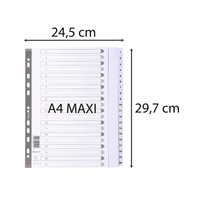 Afbeelding van Exacompta ref. MWD1 20Z EW Wit kartonnen tabbladen 160g/m2 FSC® met 20 numerieke bedrukte tabs van 1 tot en gelamineerd Afdrukbare indexpagina Formaat A4 Maxi