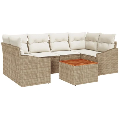 Afbeelding van vidaXL 7 delige tuin sofa set met kussens Beige Poly Rattan Acacia