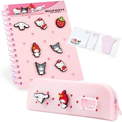 Afbeelding van Hello Kitty Aanpasbaar A5 notitieboek en etui met ritssluiting, Kawaii briefpapier set karakterspelden kleverige notities schoolbenodigdheden, anime geschenken