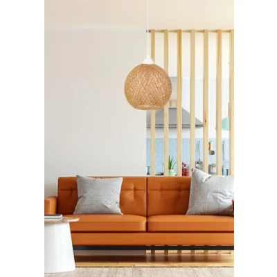 Afbeelding van Hanglamp Davia D24cm Wit Metaal en Bruin Jute Menzzo