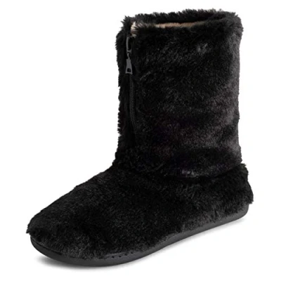 Afbeelding van Polar Womens Memory Foam rits namaakbont bedekt rubberen zool Indoor Outdoor gezellige luxe Boot Slippers zwart UK6 / EU39 YC0719