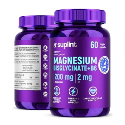 Afbeelding van Magnesium Bisglycinaat B6 capsules Vermoeidheid Zenuwen Botten Energie Spierkrampen Slaap Spieren en gewrichten Hoge kwaliteit opname Suplint