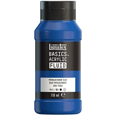 Afbeelding van LIQUITEX 8870398 Basics Fluid acrylverf met vloeiende consistentie sneldrogend lichtecht waterbestendig op waterbasis fles van 118 ml ftalocyanineBlauw