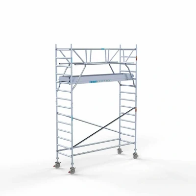 Afbeelding van Professionele aluminium rolsteiger 0.90x3.05x5.2m werkhoogte carbon vloer + dubbele voorloopleuning