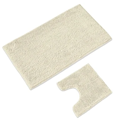 Afbeelding van WohnDirect 2 delige badmat met decolleté antislip en machinewasbaar wc hals crème