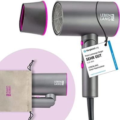 Afbeelding van LEBENLANG Ion haardroger 2100 W anti spliss met koude luchtmodus reishaardroger opvouwbaar klein ionenhaardroger accessoires (zwart)