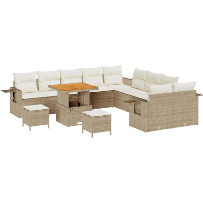 Afbeelding van vidaXL 13 delige Tuin Sofa Set met Kussens Beige Poly Rattan Acacia