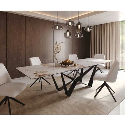 Afbeelding van DELIFE Eetkamertafel Edge 300x100 keramiek Minas Melange wit beige spider vlak staal zwart
