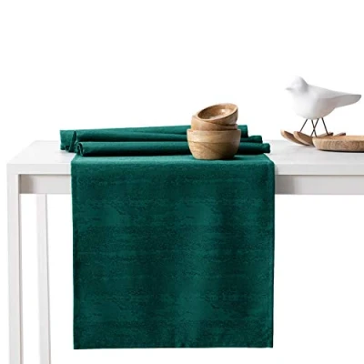 Afbeelding van AmeliaHome Tafelloper 40 x 120 cm lotuseffect waterafstotend slangenpatroon agaat groen Vesta