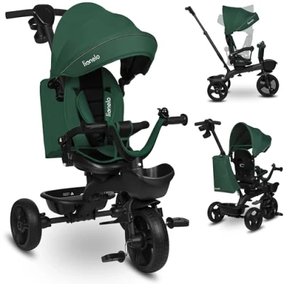 Afbeelding van Lionelo LO Kori STONE fiets 2 in 1 55 x 80 84 103 cm kinder tot 25 kg, 1,5 5 jaar, driewieler en loopfiets, 3 Punts gordels met mouwen, rim dekking speelgoedmanden, luifel voetsteun