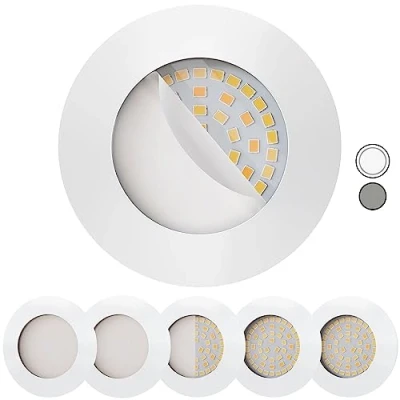 Afbeelding van Scandinavian home Set van 6 led inbouwspots, dimbaar, WarmDim 230 V, 5,8 W, warm wit, 60 mm 70 mm, geschikt voor badkamer, CRI 90 580 lm, 3100 K, 68 wit mat met matglas, platte spot