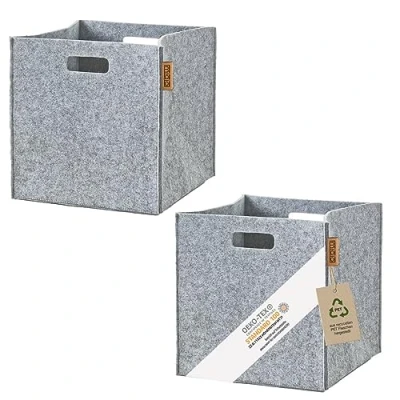 Afbeelding van MIQIO® Design opbergbox van vilten stof, set 2 opbergmanden, vouwdoos, 30 x cm, organizerkratten geschikt voor Kallax plank, lichtgrijs, zwart