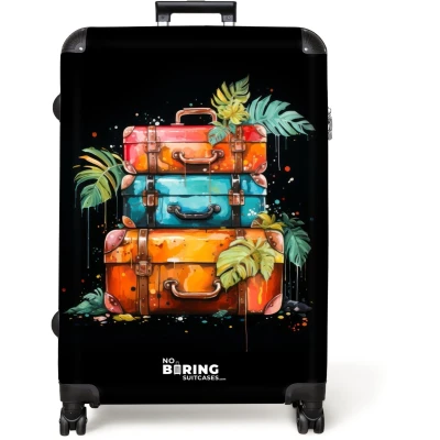Afbeelding van NoBoringSuitcases.com® Koffer groot Reiskoffer lichtgewicht Stapel koffers als street art Rolkoffer met 4 wielen Grote trolley XL 98 liter bagage