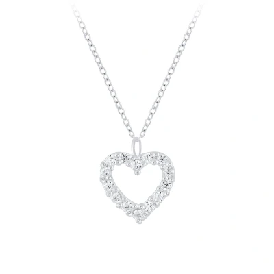 Afbeelding van JoyS Zilveren hartje hanger met ketting zirkonia 8 x 7 mm 45 cm