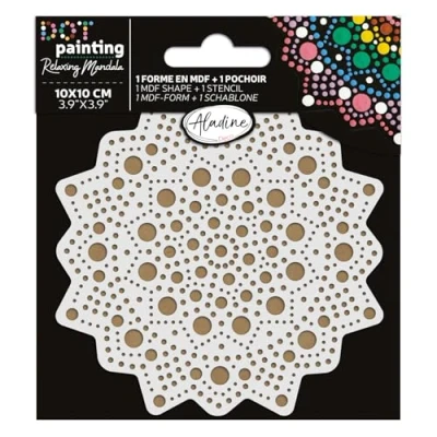 Afbeelding van Aladine mandala set 10 cm in Dot Painting Mandala&#039;s doos met sjabloon en houten standaard 85497