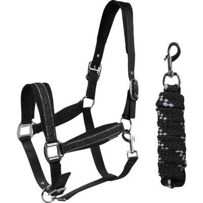Afbeelding van Horka Halsterset Equestrian Pro Crystals &amp; Pearls Zwart Shetty