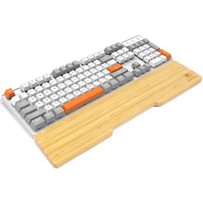 Afbeelding van MAMBASNAKE Bamboe Polssteun voor 104 Toetsen Full Size Toetsenbord,A Klasse Bamboe,Ergonomisch pad,Massief Houten Gevoel,Antislip Rubberen Voetjes,Pijnverlichting,Eenvoudig Typen/Gamen