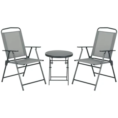Afbeelding van Outsunny tuinset 3 delig, inklapbare balkonmeubelset met 1 tafel, 2 stoelen, tuinmeubelset, bistroset, voor tuin, terras, mesh, lichtgrijs