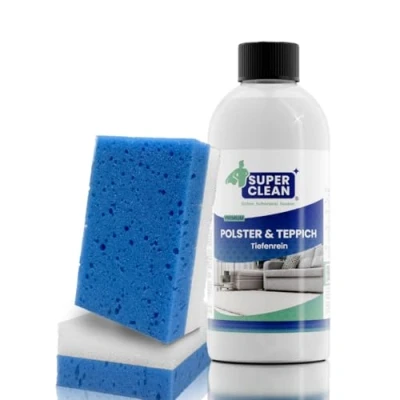 Afbeelding van SUPER Clean Bekleding en Tapijt Deep Bekledingsreiniger Concentraat voor alle soorten bekleding, tapijten, autostoelen, bank of sofa Inhoud: 500 ml + 2 Bekledingssponzen