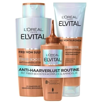 Afbeelding van L&#039;Oréal Paris Fiber Booster Anti haarverlies, routine, lang haar, shampoo, conditioner &amp; serum voor voller tegen haaruitval, minder haarbreuk, Elvital, shampoo +