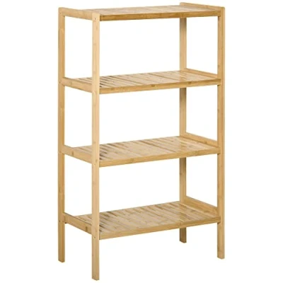 Afbeelding van HOMCOM Strandplank Boekenkast 4 Tier Bamboe Rekken Kantoor Opbergrek Archiefrek Keuken Plank voor Badkamer Woonkamer Slaapkamer Natuurlijke 62 x 33 112 cm