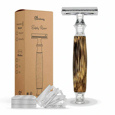 Afbeelding van Safety Razor Bamboe Handvat + 20 mesjes Vrouwen Dames Unisex Mannen Double Edge Single Blade