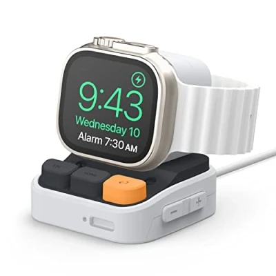 Afbeelding van elago W9 Stand Compatibel met Apple Watch Ultra 2, Ultra, Series 9/8/7/6/5/4/3/2/1/SE, Galaxy 7/7 6/6 Classic, 5/5 Pro, Nachtstand Modus (Lichtg Grijs)
