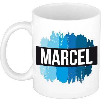 Afbeelding van Marcel Naam / voornaam kado beker mok verfstrepen Gepersonaliseerde met mokken