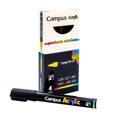 Afbeelding van Campus Acrylstiften, verpakking met 2 mm ronde punt, niet permanente marker op waterbasis, dekkende en sneldrogende acrylmarker, zwart