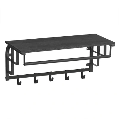 Afbeelding van ACAZA Kapstok met Plank, Wandkapstok, 5 Haken in Metaal en Hout, 66cm, Zwart